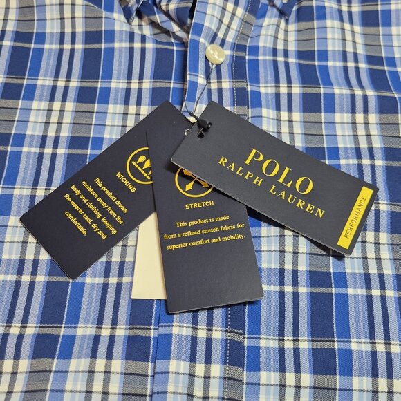 Polo Ralph Lauren Men's Shirt Size M Short Sleeve Plaid Dk Blue Performance (60) - Picture 6 of 13